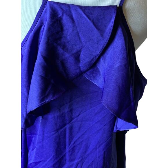 BAR III LADIES COLD SHOULDER RUFFLED BLOUSE, DEEP IRIS PURPLE, MEDIUM, NWT - Picture 6 of 7